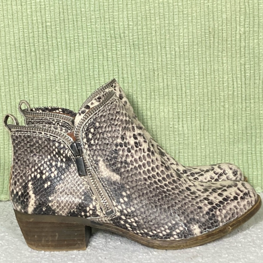 Lucky Brand Womens Leather Black/Cream Snake Print Side Zip Ankle Boots Sz 6.5